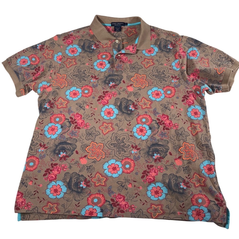 Daniel Cremieux Collection Men's XL Brown Floral Cotton Tailored Fit Polo